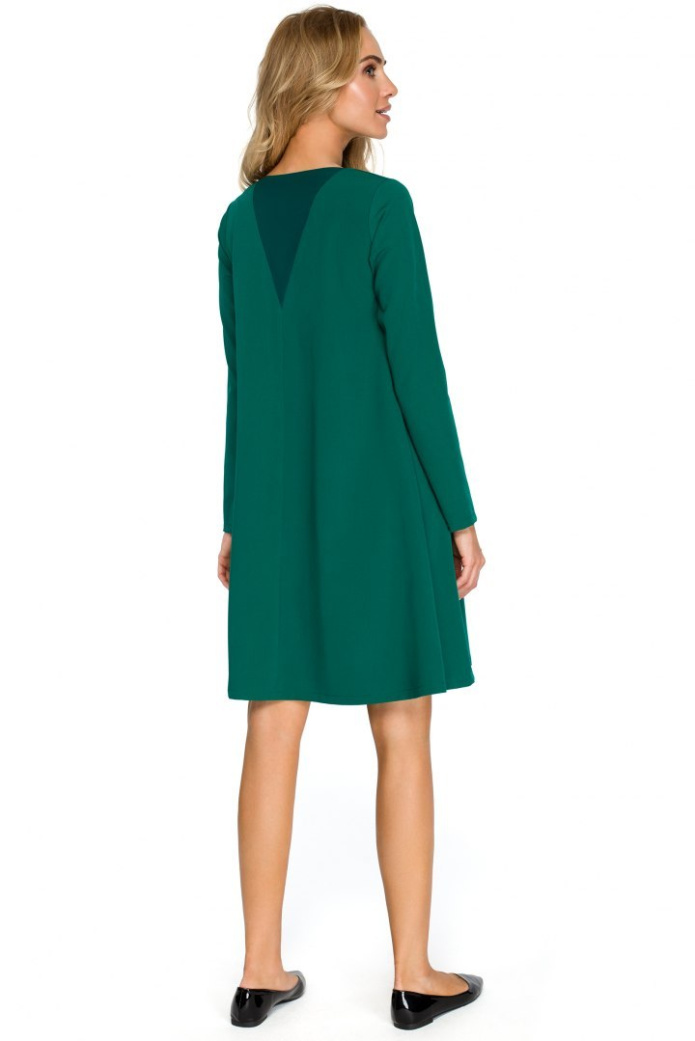 Sukienka Midi - Rozkloszowana Trapezowa - zielona